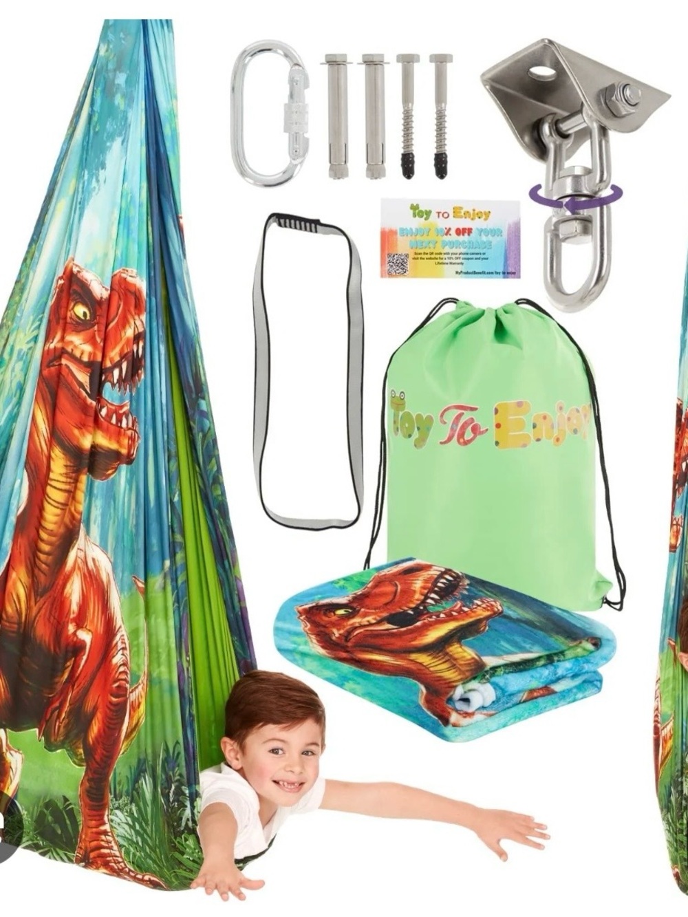 Kids dinosaur swivel sensory swing with blanket